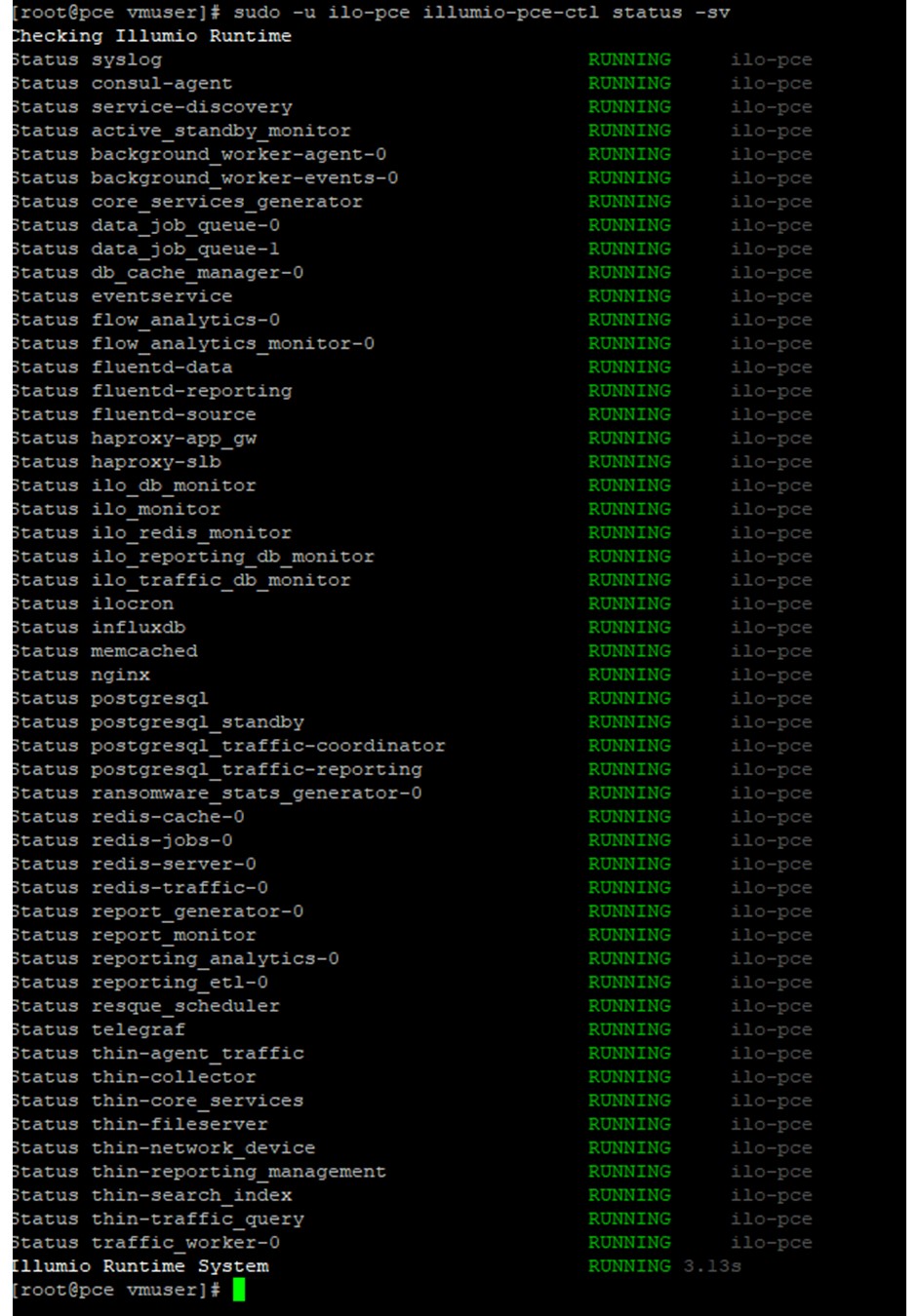 High Availability in an Illumio Environment 2 illumio pce ctl status sv